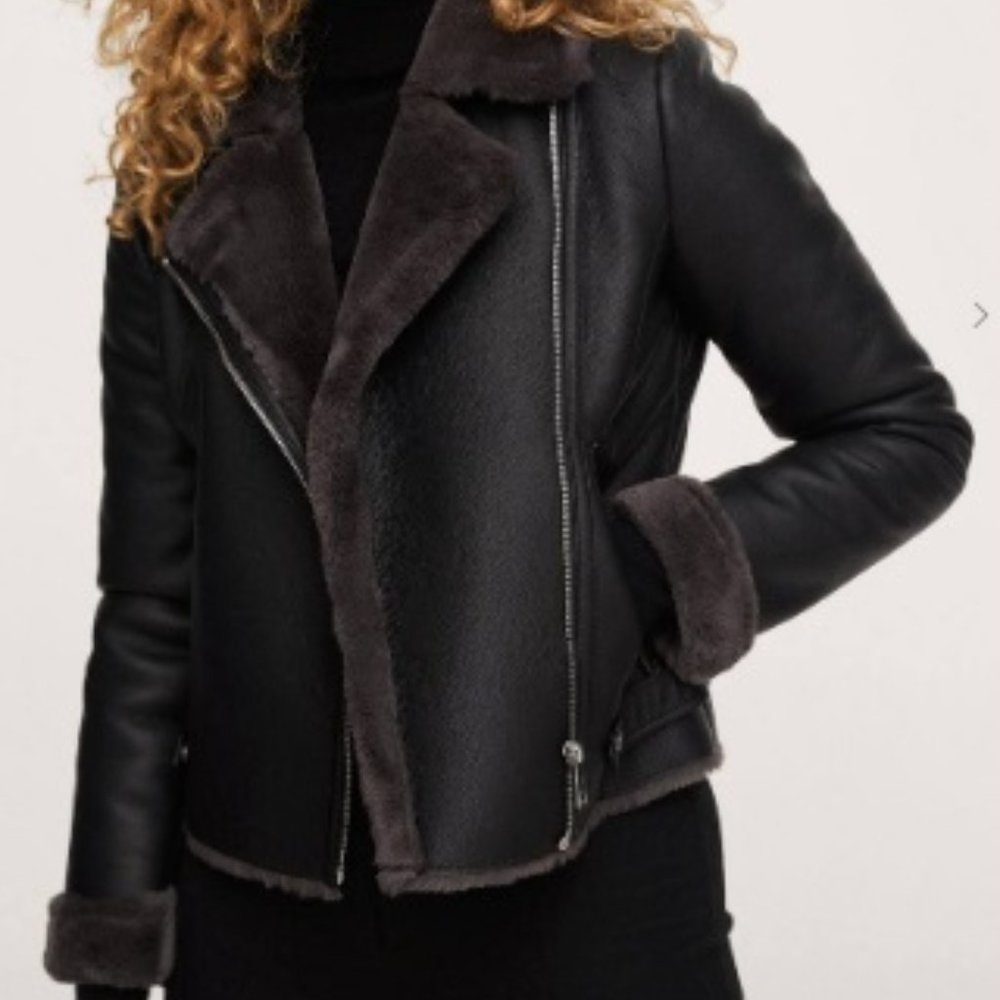 Mango Faux Shearling-Lined Biker Jacket